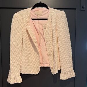 Rebecca Taylor Cream Textured Blazer with Ruffle Sleeves